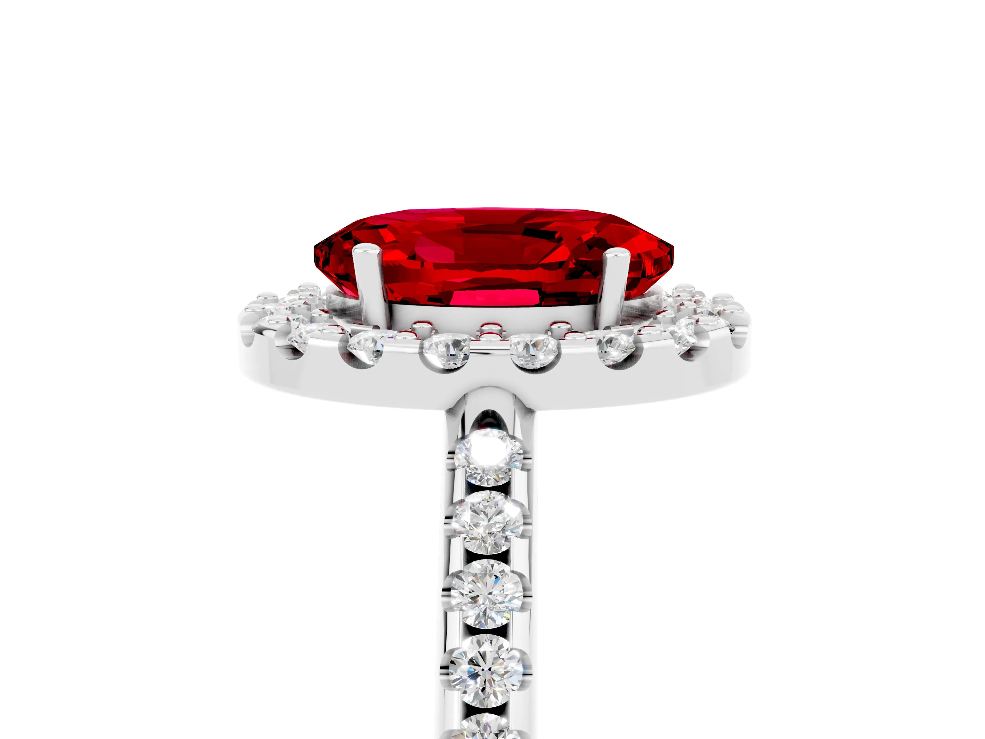White gold Oval Cut Ruby Pavé Halo Ring with Four-Prong Setting_17