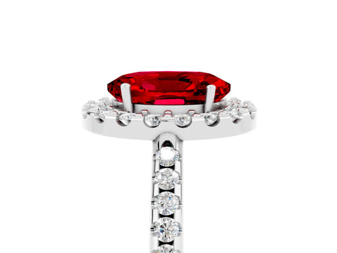 White gold Oval Cut Ruby Pavé Halo Ring with Four-Prong Setting_17