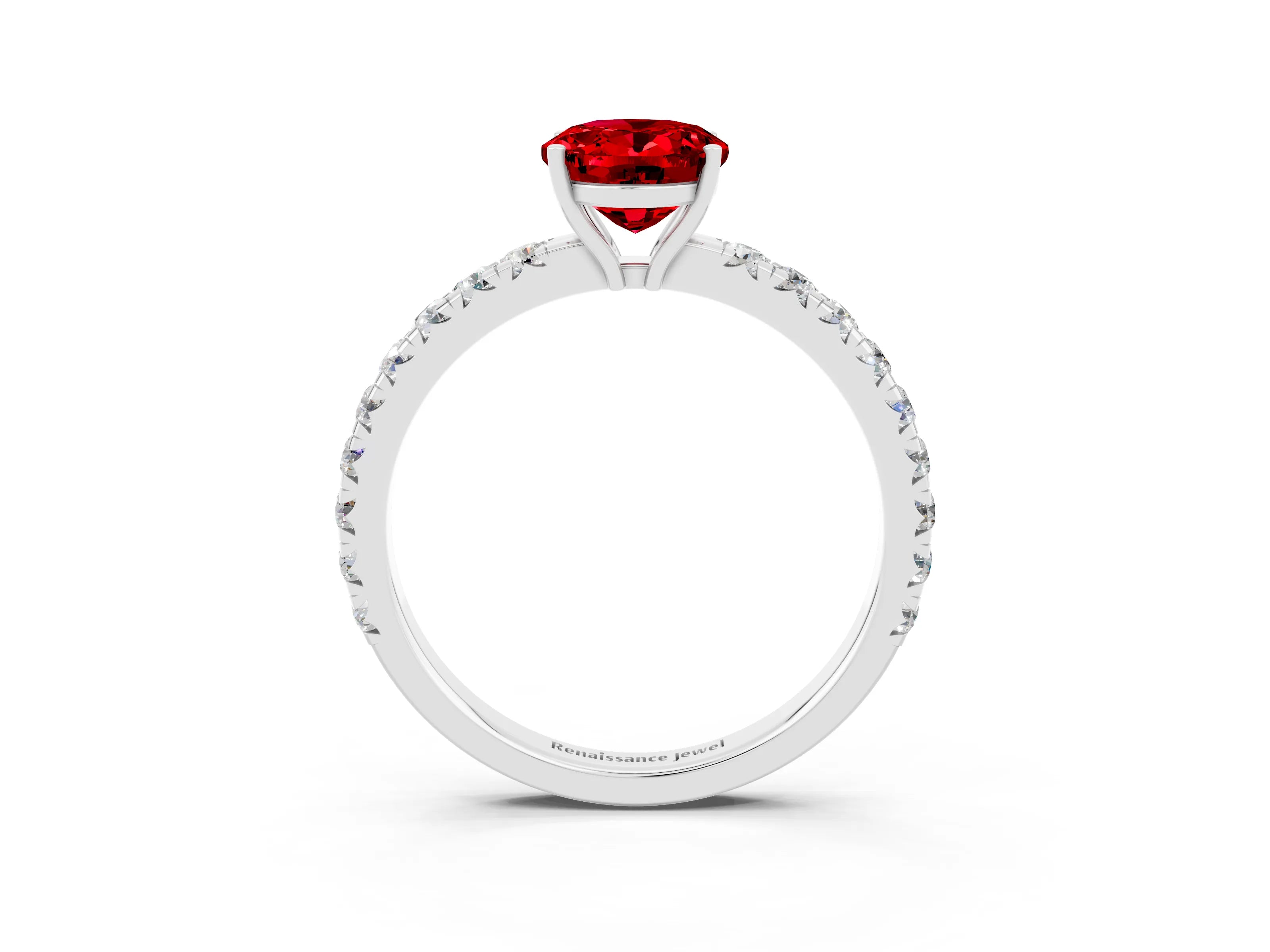 White gold Oval Cut Ruby Pavé Solitaire Engagement Ring with Four-Prong Setting_15
