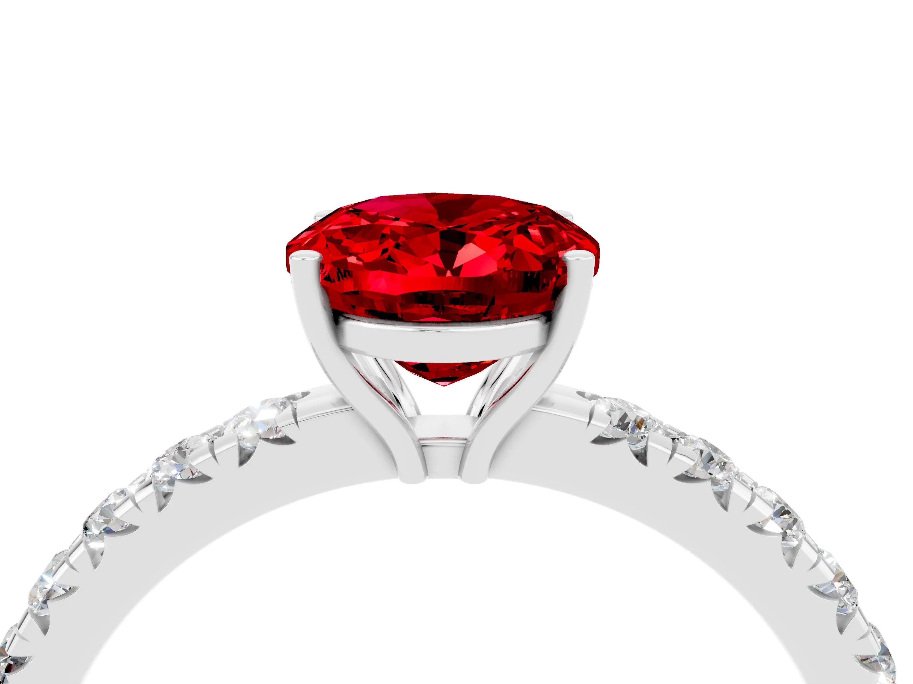 White gold Oval Cut Ruby Pavé Solitaire Engagement Ring with Four-Prong Setting_16
