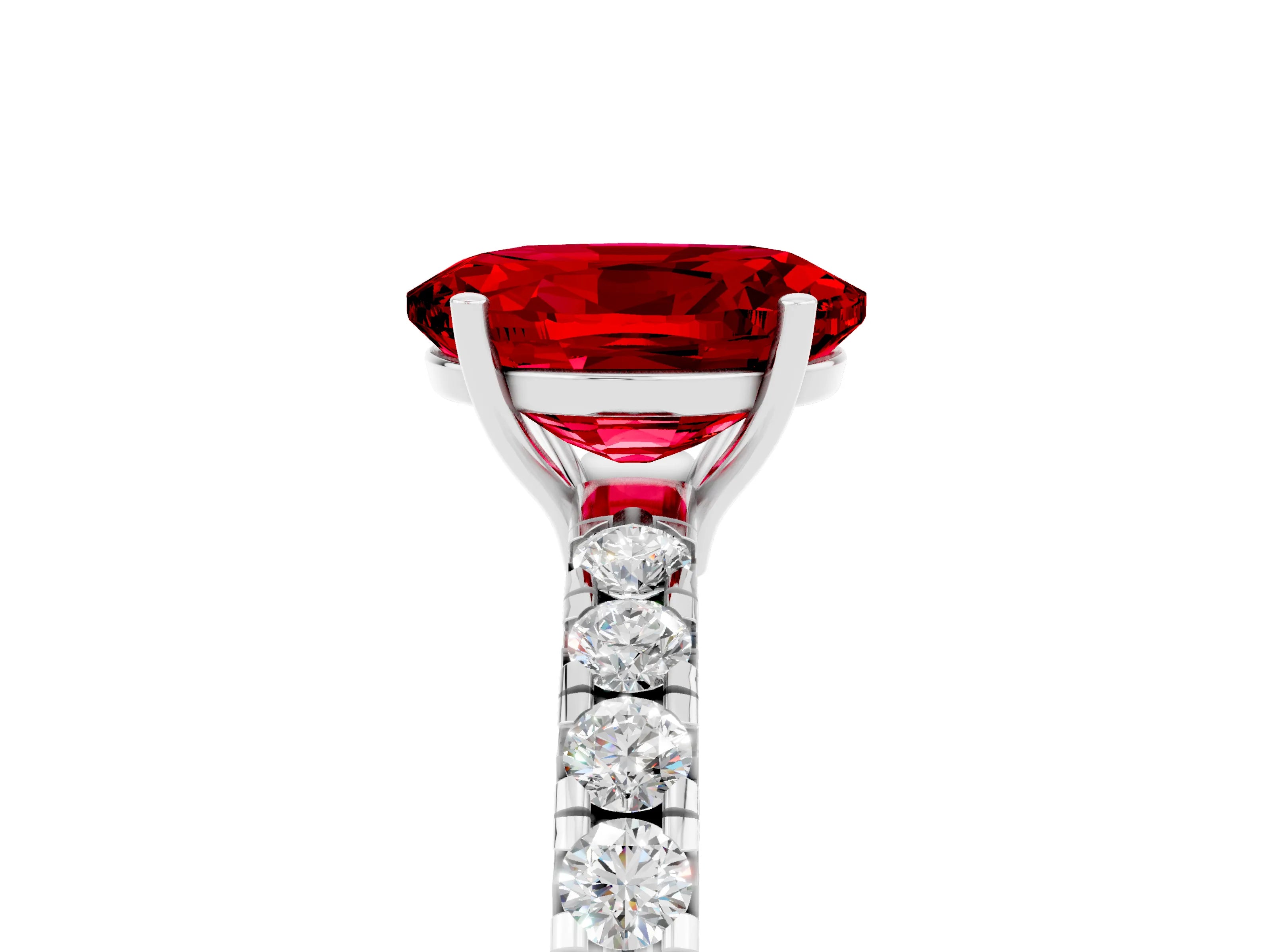 White gold Oval Cut Ruby Pavé Solitaire Engagement Ring with Four-Prong Setting_17