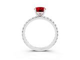 White gold Oval Cut Ruby Pavé Solitaire Ring with Round Band and Prong Setting_39