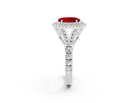 White gold Oval Cut Ruby Pavé Split Shank Double Halo Engagement Ring_2
