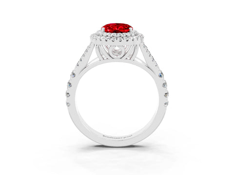 White gold Oval Cut Ruby Pavé Split Shank Double Halo Engagement Ring_3