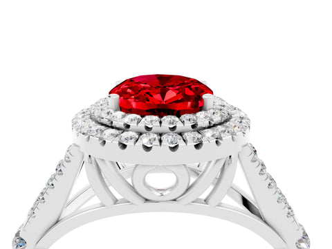 White gold Oval Cut Ruby Pavé Split Shank Double Halo Engagement Ring_4