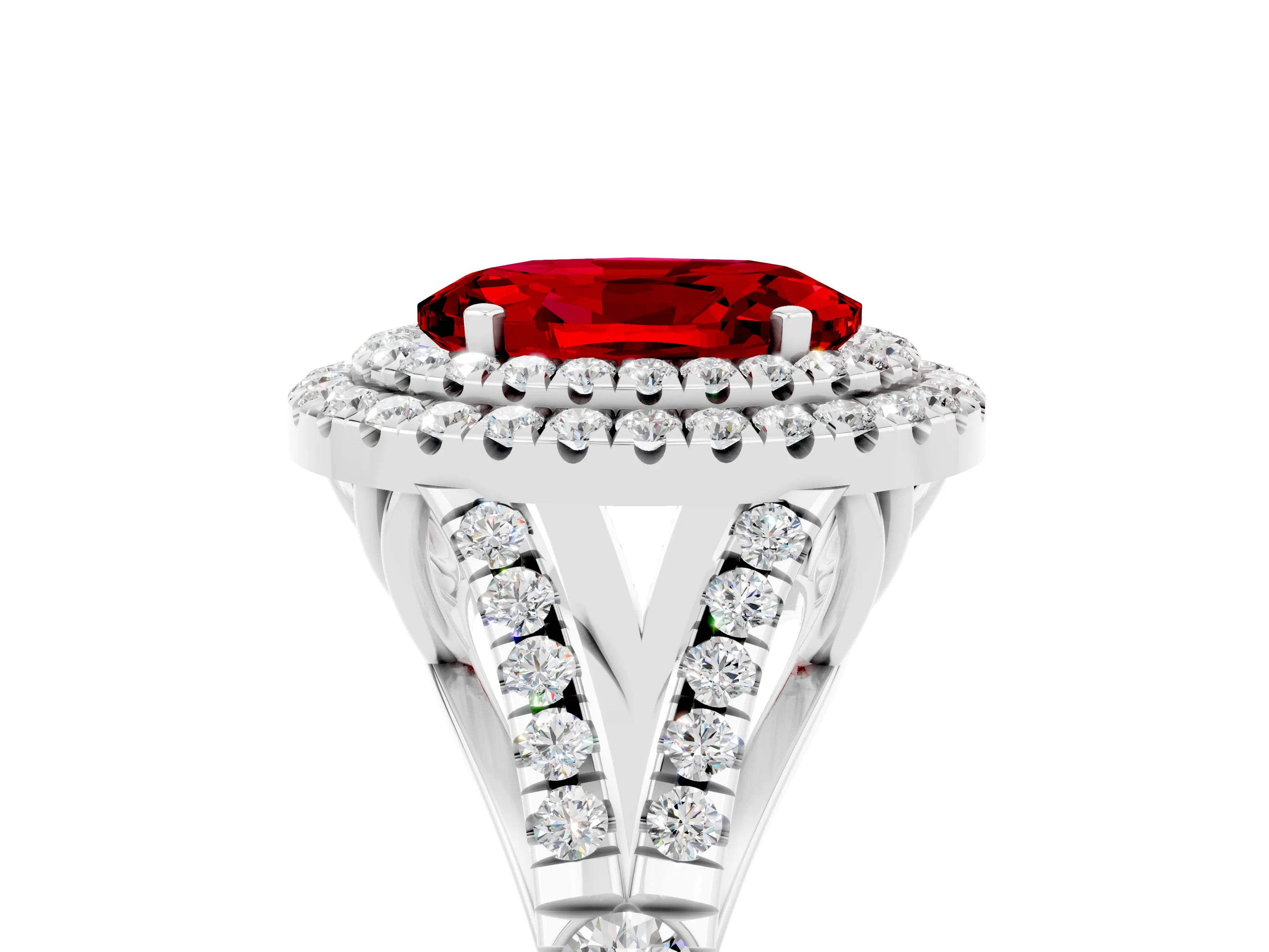 White gold Oval Cut Ruby Pavé Split Shank Double Halo Engagement Ring_5
