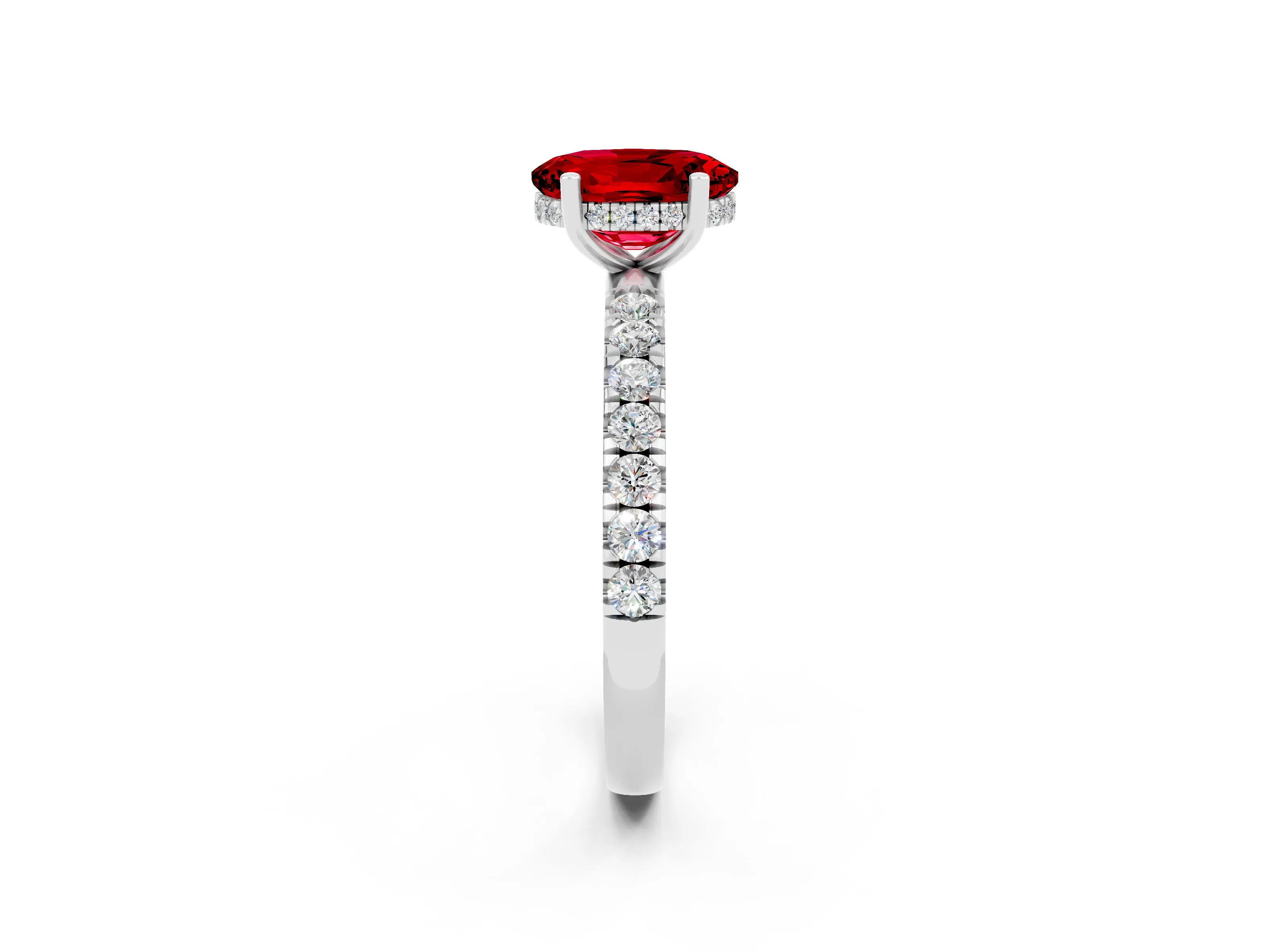 White gold Oval Cut Ruby Pave Band Solitaire Ring with Four-Prong Setting_26