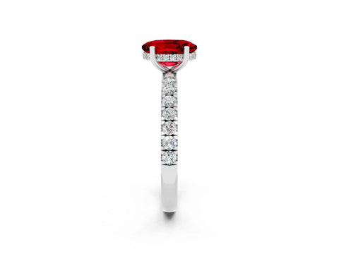 White gold Oval Cut Ruby Pave Band Solitaire Ring with Four-Prong Setting_26