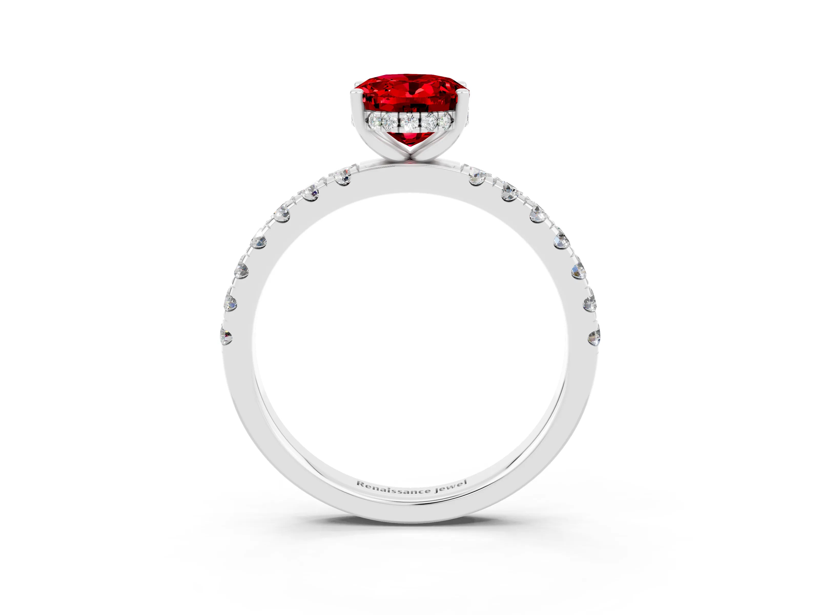 White gold Oval Cut Ruby Pave Band Solitaire Ring with Four-Prong Setting_27