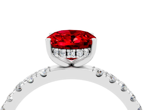 White gold Oval Cut Ruby Pave Band Solitaire Ring with Four-Prong Setting_28