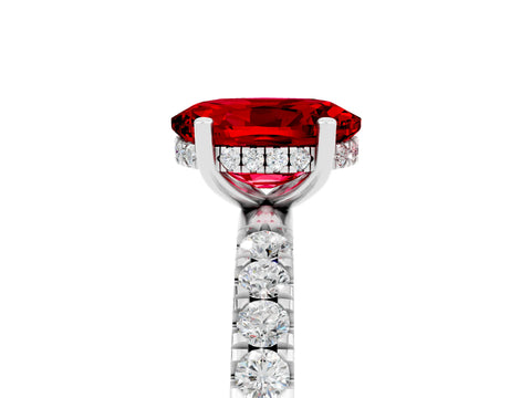 White gold Oval Cut Ruby Pave Band Solitaire Ring with Four-Prong Setting_29