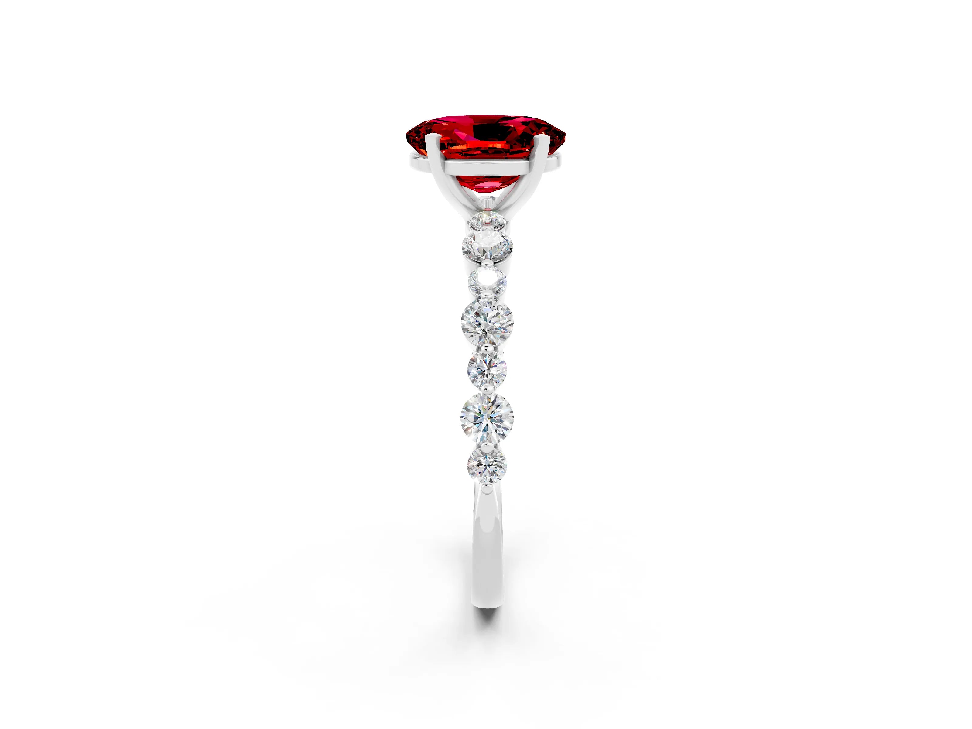 White gold Oval Cut Ruby Prong Set Engagement Ring with Pavé Band_2