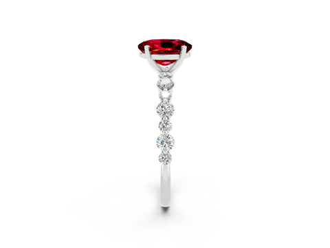 White gold Oval Cut Ruby Prong Set Engagement Ring with Pavé Band_2