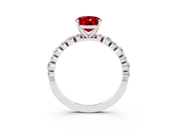 Platinum Oval Cut Ruby Prong Set Engagement Ring with Pavé Band