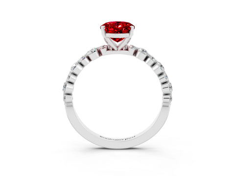 White gold Oval Cut Ruby Prong Set Engagement Ring with Pavé Band_3