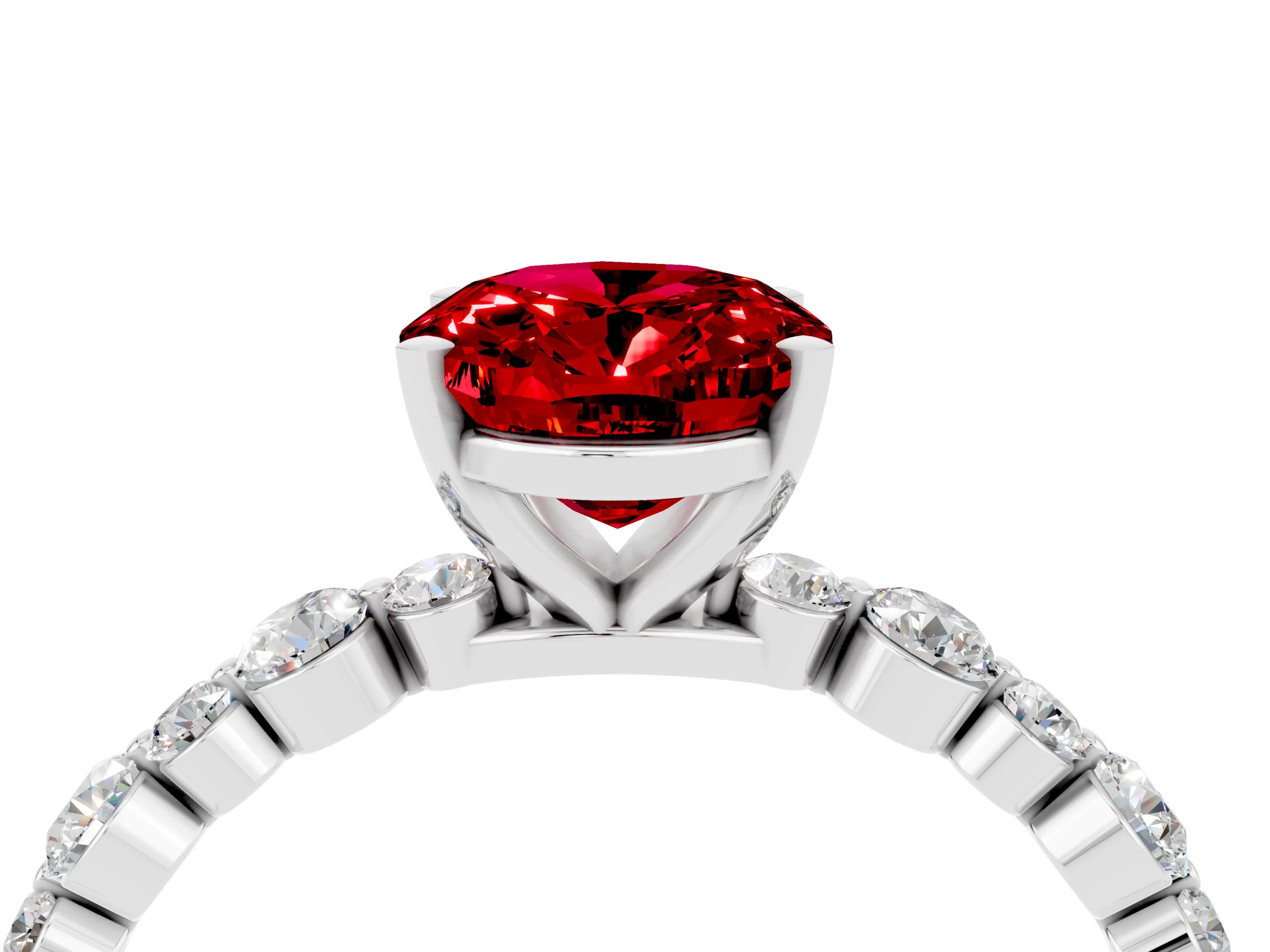 White gold Oval Cut Ruby Prong Set Engagement Ring with Pavé Band_4