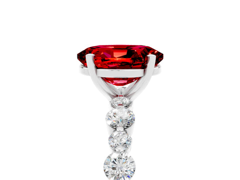 White gold Oval Cut Ruby Prong Set Engagement Ring with Pavé Band_5