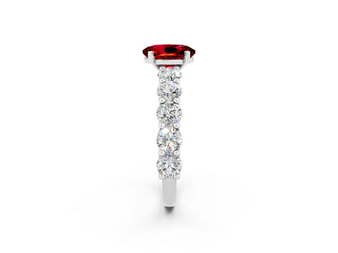 White gold Oval Cut Ruby Prong Setting with Side Stones on a Pave Band_2