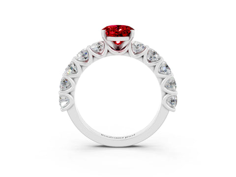 White gold Oval Cut Ruby Prong Setting with Side Stones on a Pave Band_3