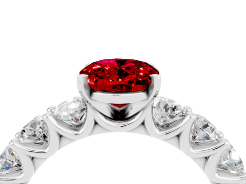 White gold Oval Cut Ruby Prong Setting with Side Stones on a Pave Band_4