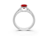 White gold Oval Cut Ruby Ring with Milgrain Pavé Band and Four-Prong Setting_15