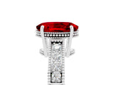 White gold Oval Cut Ruby Ring with Milgrain Pavé Band and Four-Prong Setting_17