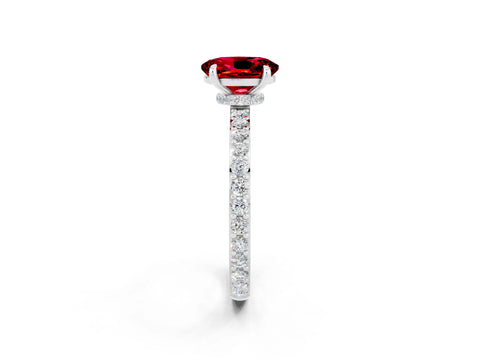 White gold Oval Cut Ruby Ring with Pavé Band and Four-Prong Setting_2