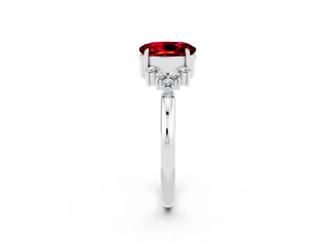 White gold Oval Cut Ruby Ring with Side Stones and Four-Prong Setting_113