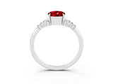 White gold Oval Cut Ruby Ring with Side Stones and Four-Prong Setting_114