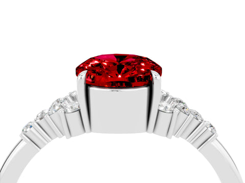 White gold Oval Cut Ruby Ring with Side Stones and Four-Prong Setting_123