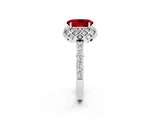 White gold Oval Cut Ruby Scalloped Halo Engagement Ring with Round Shared Prong Band_14