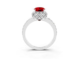White gold Oval Cut Ruby Scalloped Halo Engagement Ring with Round Shared Prong Band_15