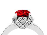White gold Oval Cut Ruby Scalloped Halo Engagement Ring with Round Shared Prong Band_16