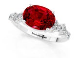 White gold Oval Cut Ruby Scattered Round Accent Ring with Prong Setting_25