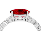 White gold Oval Cut Ruby Scattered Round Accent Ring with Prong Setting_28