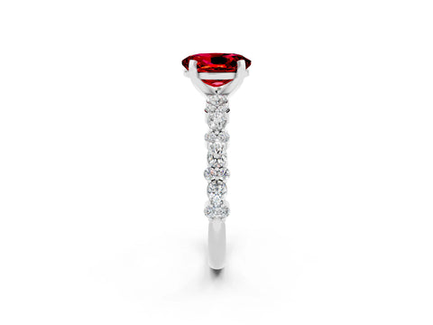 White gold Oval Cut Ruby Side Stone Solitaire Ring with Round  and Four-Prong Setting_50