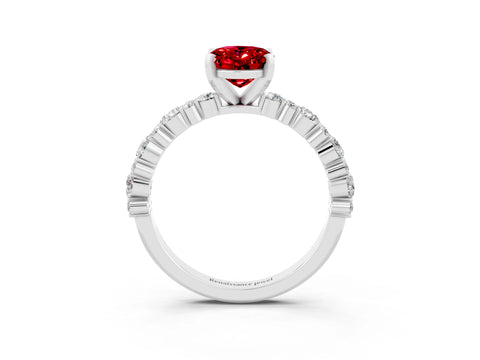 White gold Oval Cut Ruby Side Stone Solitaire Ring with Round  and Four-Prong Setting_51