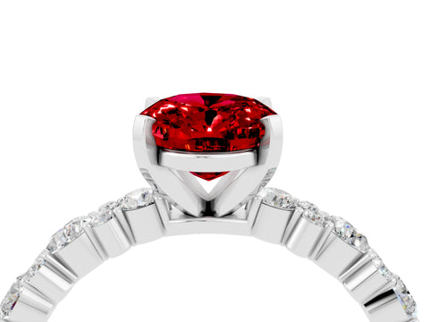 White gold Oval Cut Ruby Side Stone Solitaire Ring with Round  and Four-Prong Setting_52