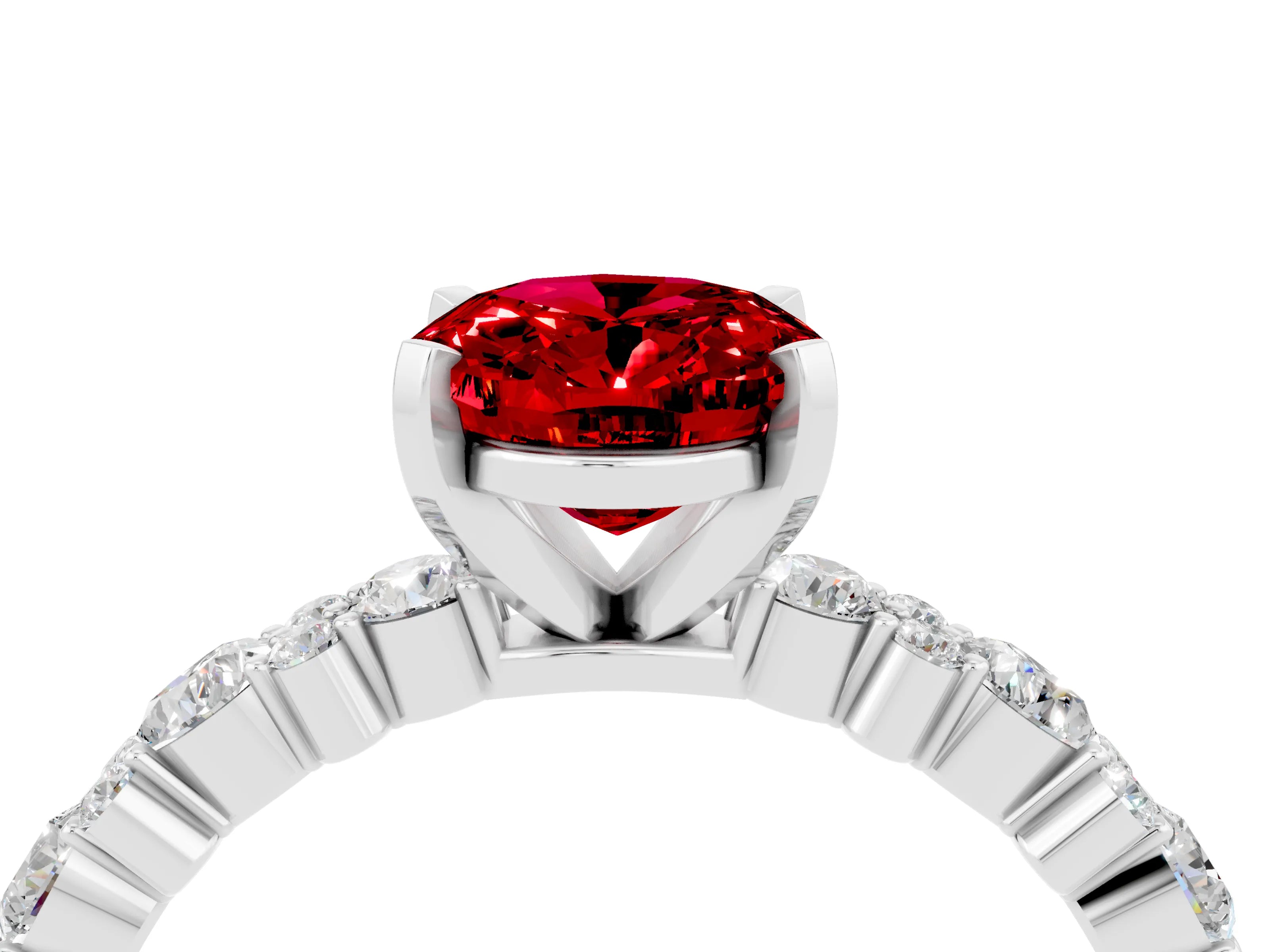 White gold Oval Cut Ruby Side Stone Solitaire Ring with Round  and Four-Prong Setting_52