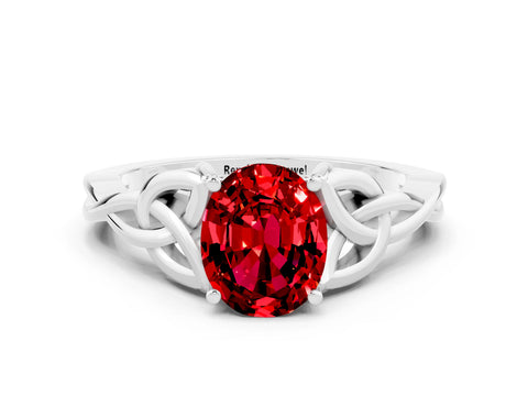 White gold Oval Cut Ruby Solitaire Celtic Knot Ring with Four-Prong Setting_12