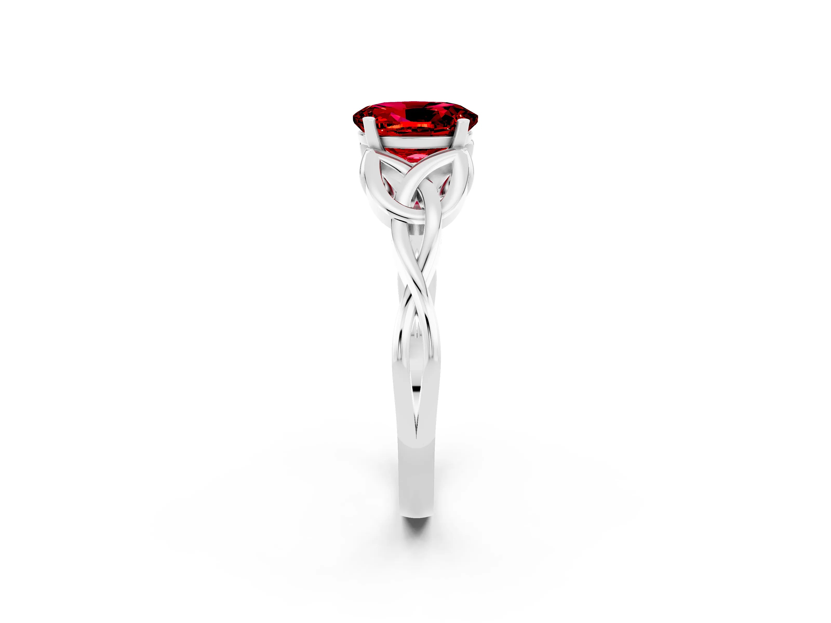 White gold Oval Cut Ruby Solitaire Celtic Knot Ring with Four-Prong Setting_14