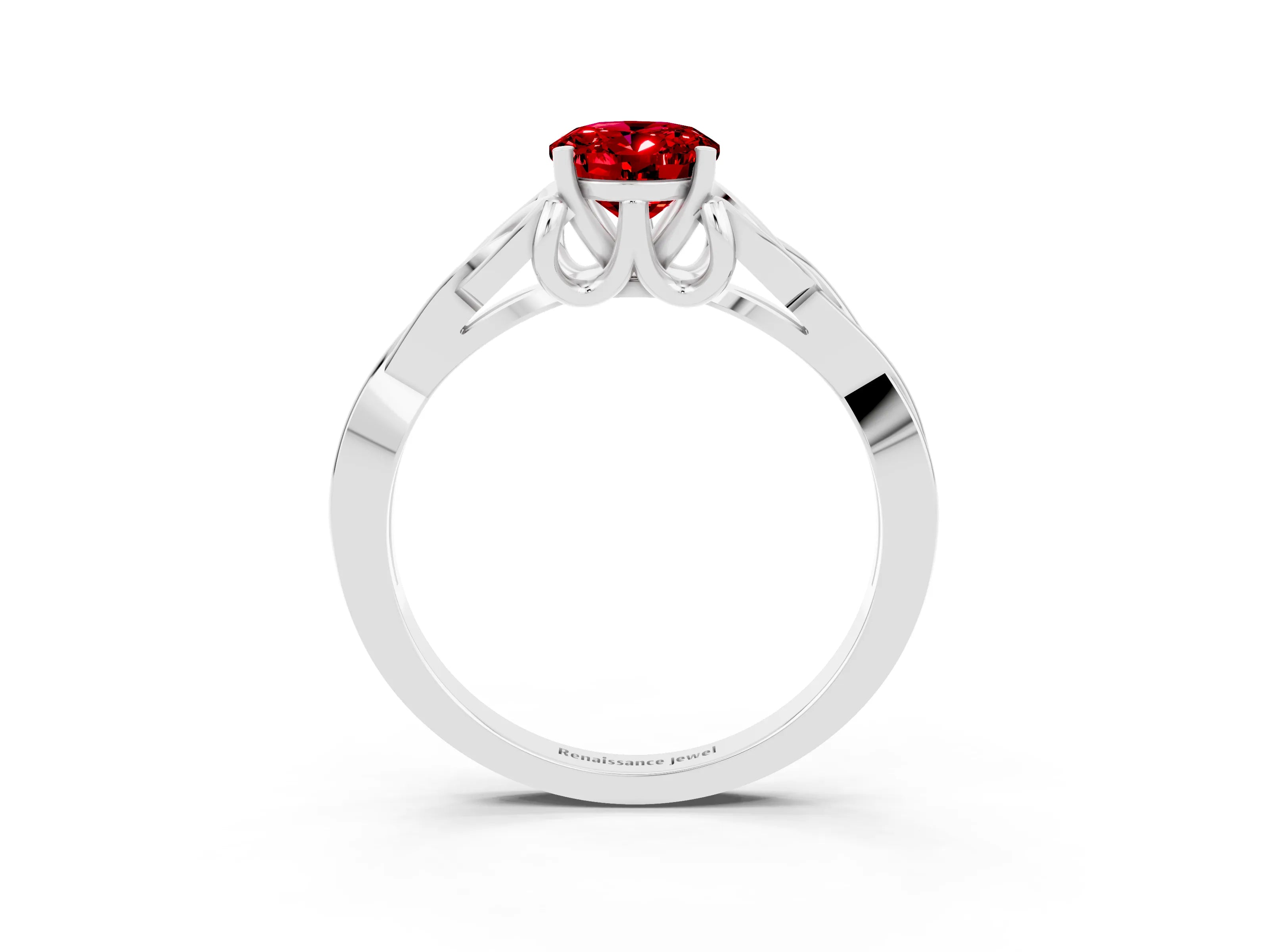 White gold Oval Cut Ruby Solitaire Celtic Knot Ring with Four-Prong Setting_15