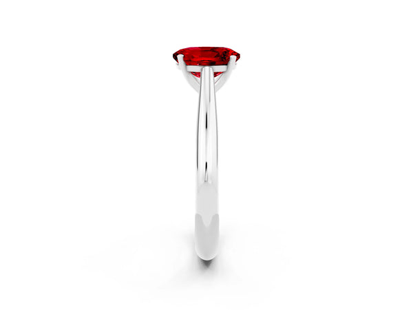 White gold Oval Cut Ruby Solitaire Engagement Ring with Cathedral Setting and Four-Prong Mount
