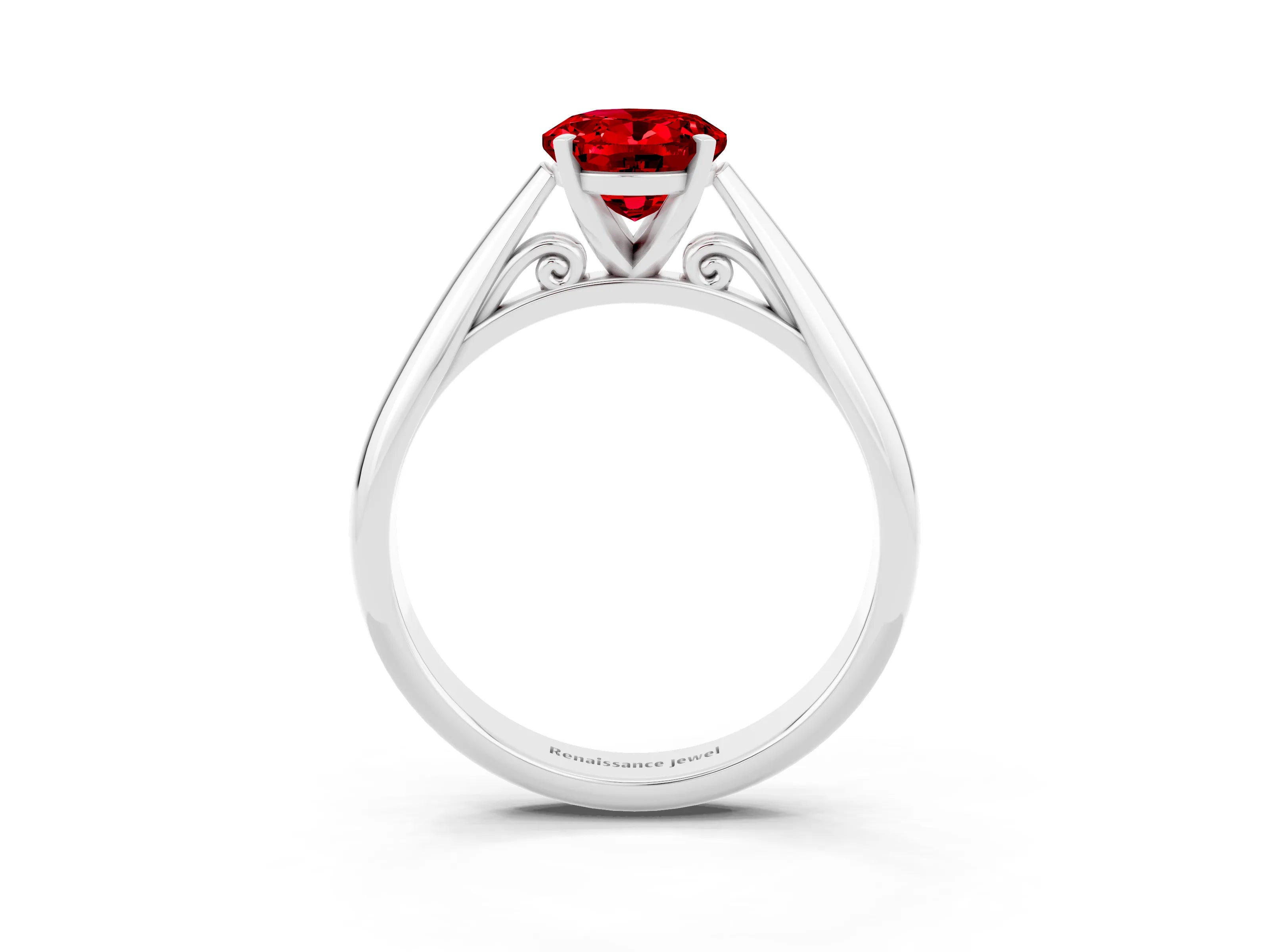 White gold Oval Cut Ruby Solitaire Engagement Ring with Cathedral Setting and Four-Prong Mount_51