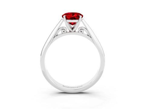 White gold Oval Cut Ruby Solitaire Engagement Ring with Cathedral Setting and Four-Prong Mount_63