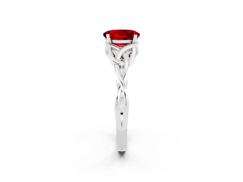 White gold Oval Cut Ruby Solitaire Engagement Ring with Celtic Knot Band and Four-Prong Setting_2