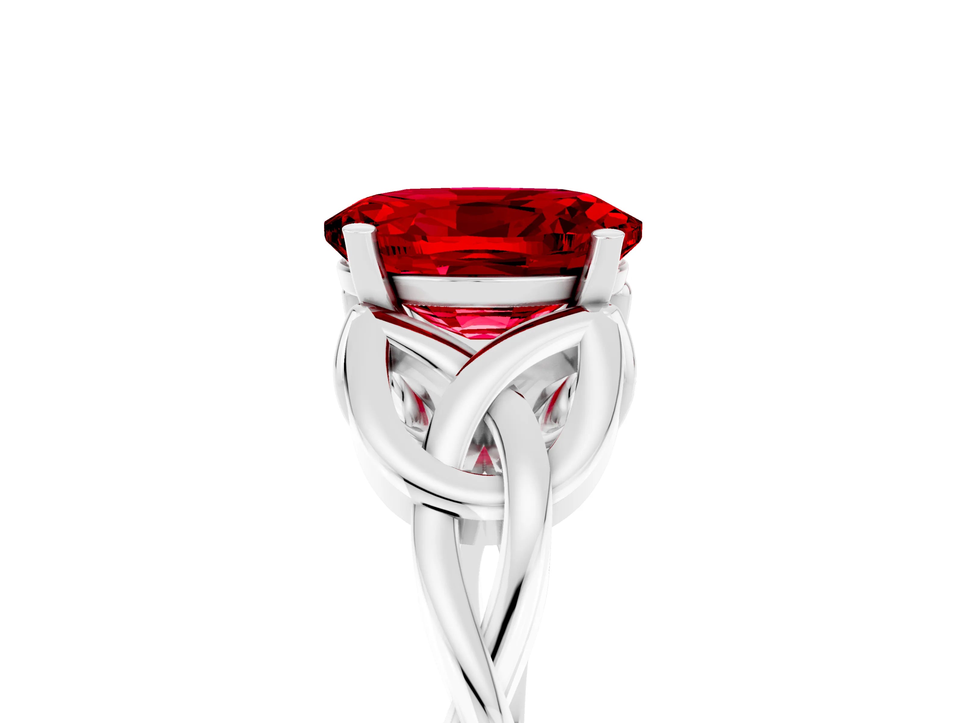 White gold Oval Cut Ruby Solitaire Engagement Ring with Celtic Knot Band and Four-Prong Setting_5