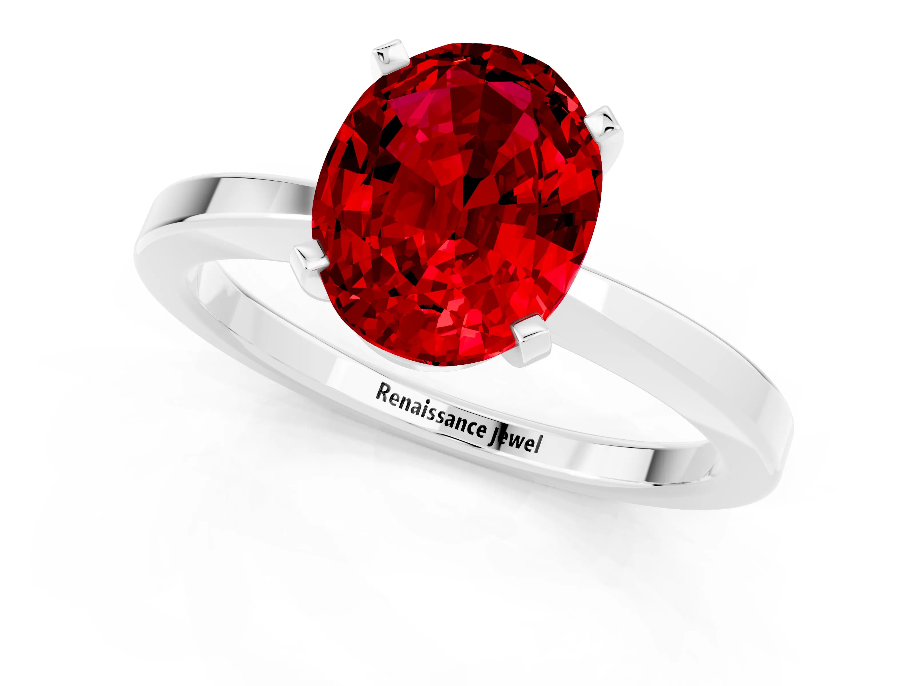 White gold Oval Cut Ruby Solitaire Engagement Ring with Classic Band and Four-Prong Setting_25
