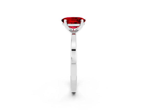 Silver Oval Cut Ruby Solitaire Engagement Ring with Classic Band and Four-Prong Setting