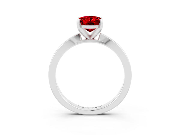 Platinum Oval Cut Ruby Solitaire Engagement Ring with Classic Band and Four-Prong Setting